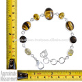 Lovely Tiger Eye And Multi Gemstone 925 Sterling Silver Bracelet Jewelry